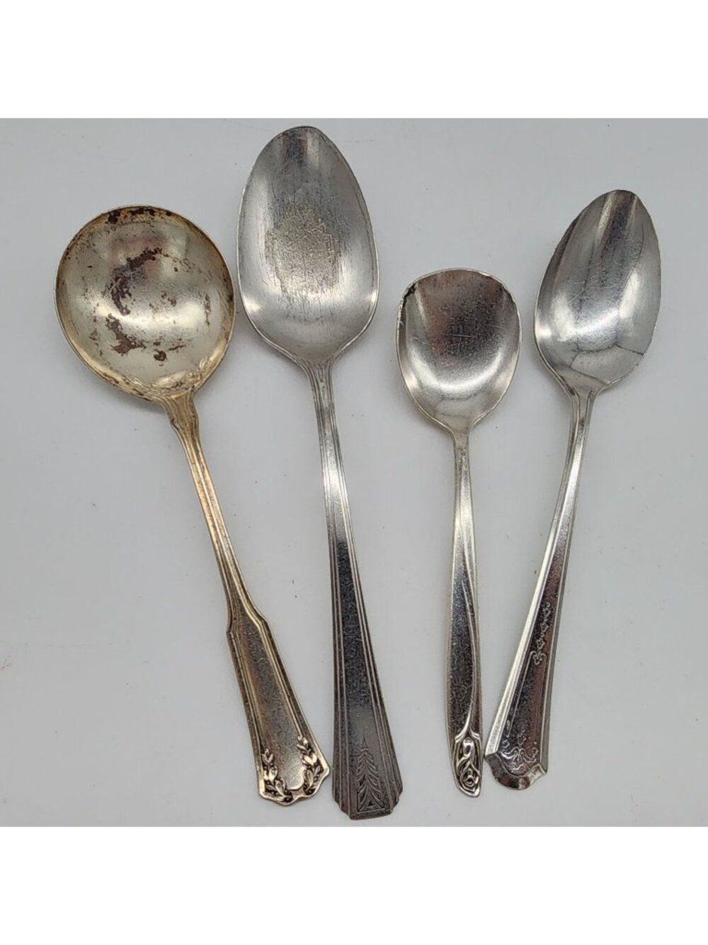 Antique Silverplate Spoons & Ladle Set Of 4 With Mixed Patterns